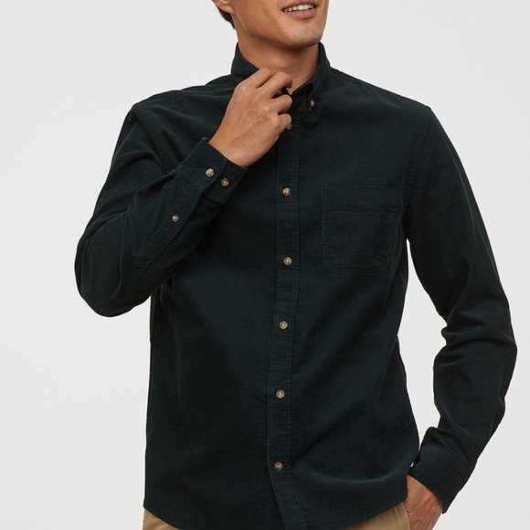 H&M Black Corduroy Shirt Regular Fit Size L - Picture 2 of 9